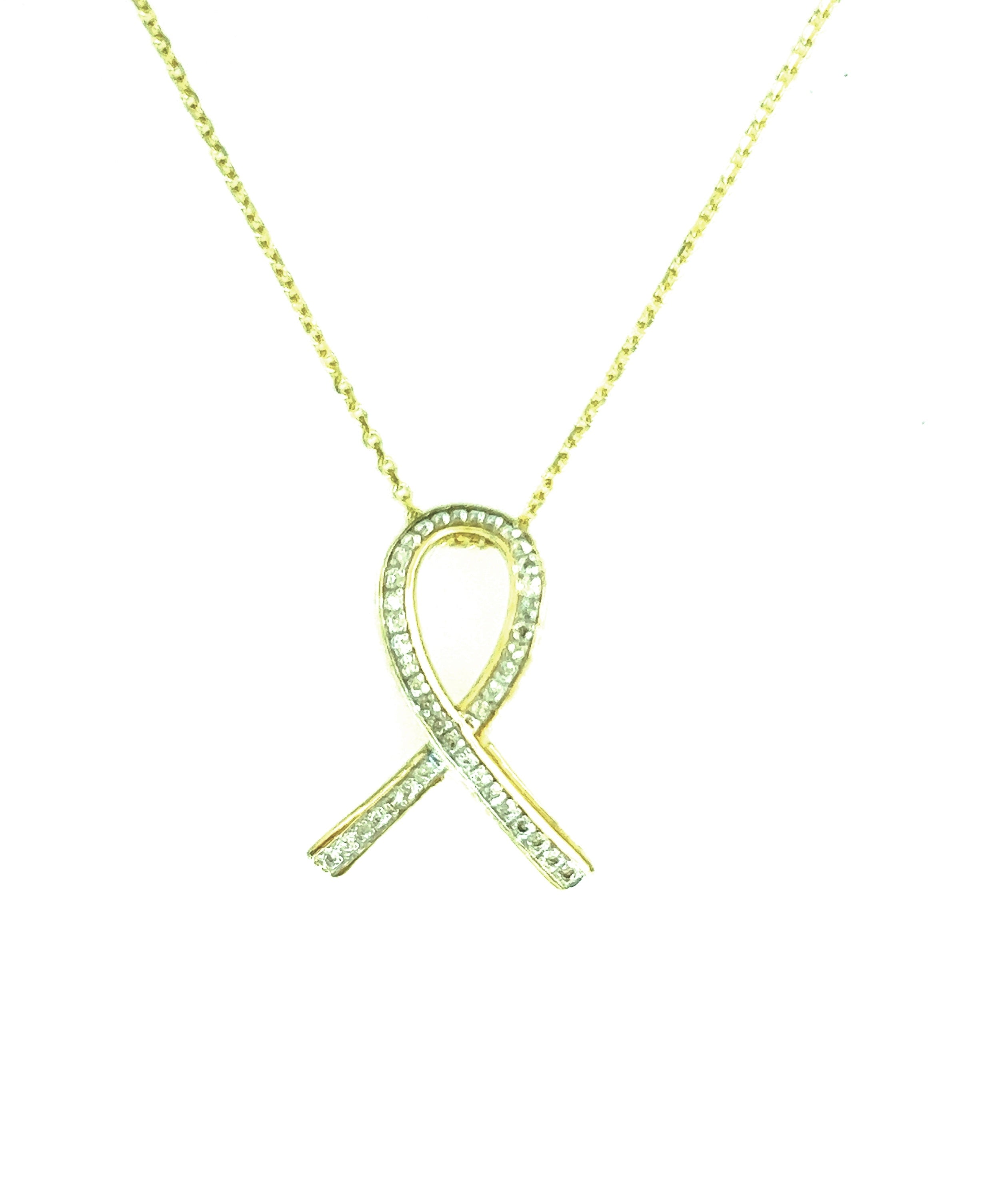 Gold Awareness ribbon pendant with diamonds